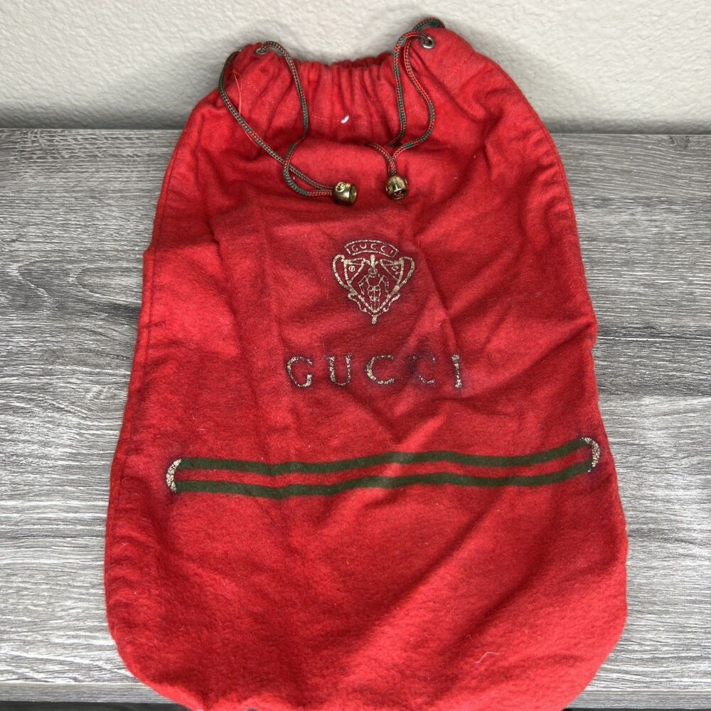 Vintage Red Gucci Drawstring Shoe Dust Bag Logo Imprinted Beads